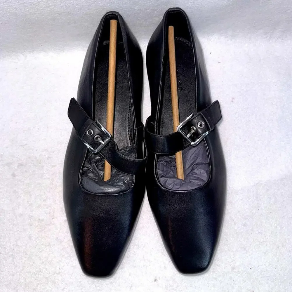 Topshop Cyndi Leather Square Toe Ballet Flats Shoes with Buckle Black size 8.5
